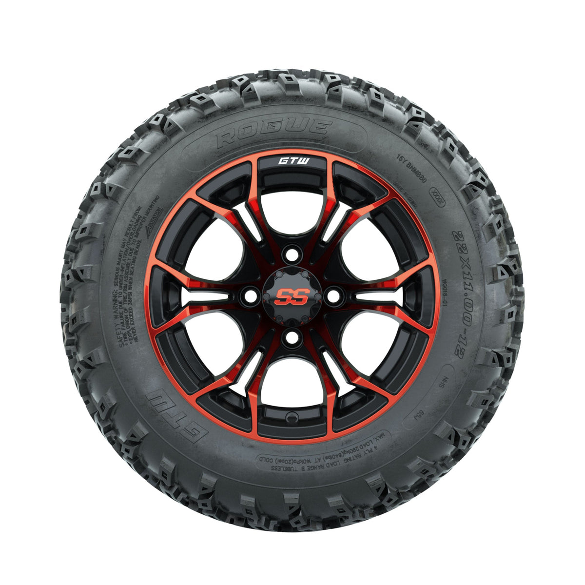 GTW Spyder Red/Black 12 in Wheels with 22x11.00-12 Rogue All Terrain Tires – Full Set