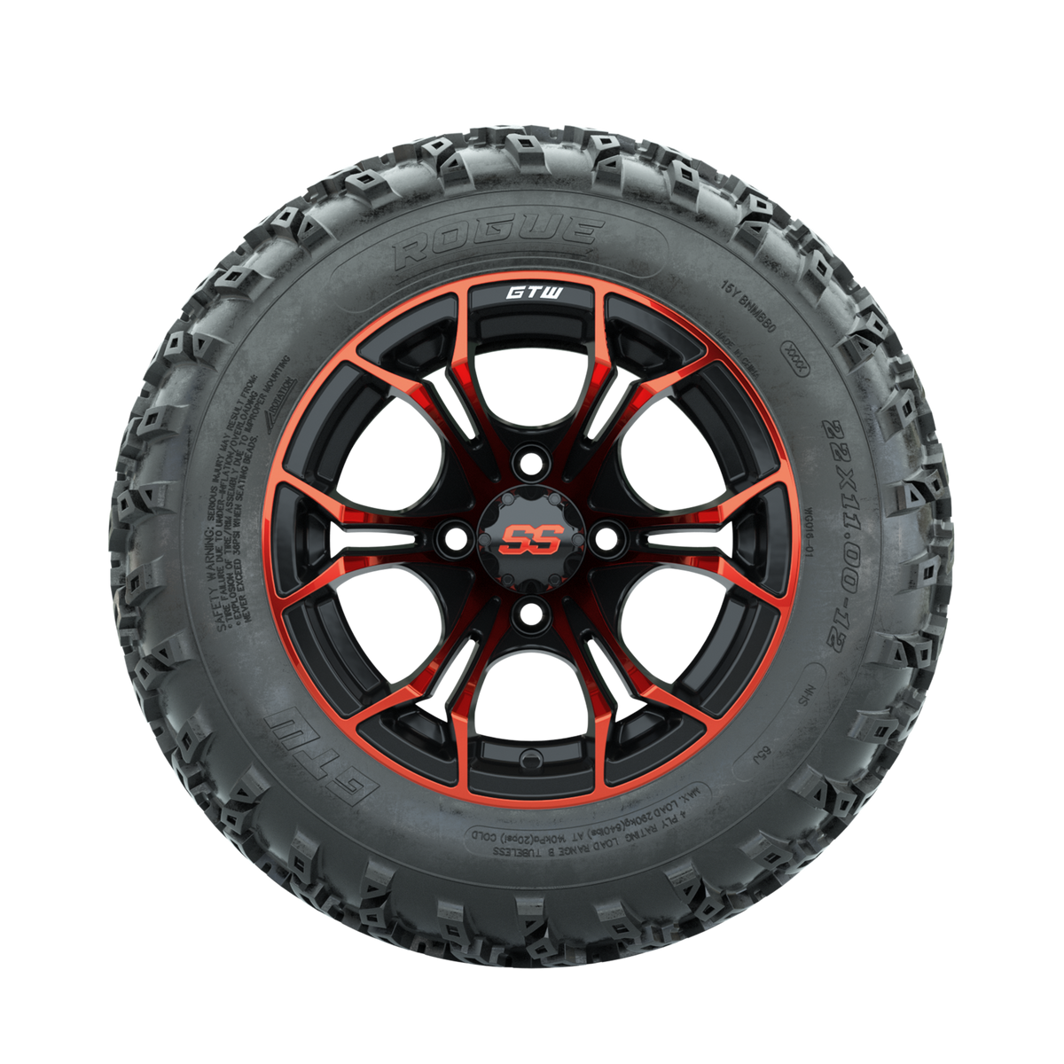 GTW Spyder Red/Black 12 in Wheels with 22x11.00-12 Rogue All Terrain Tires – Full Set