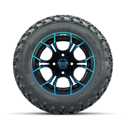 GTW Spyder Blue/Black 12" Wheels with 22x11.00-12 Rogue All Terrain Tires Full Set