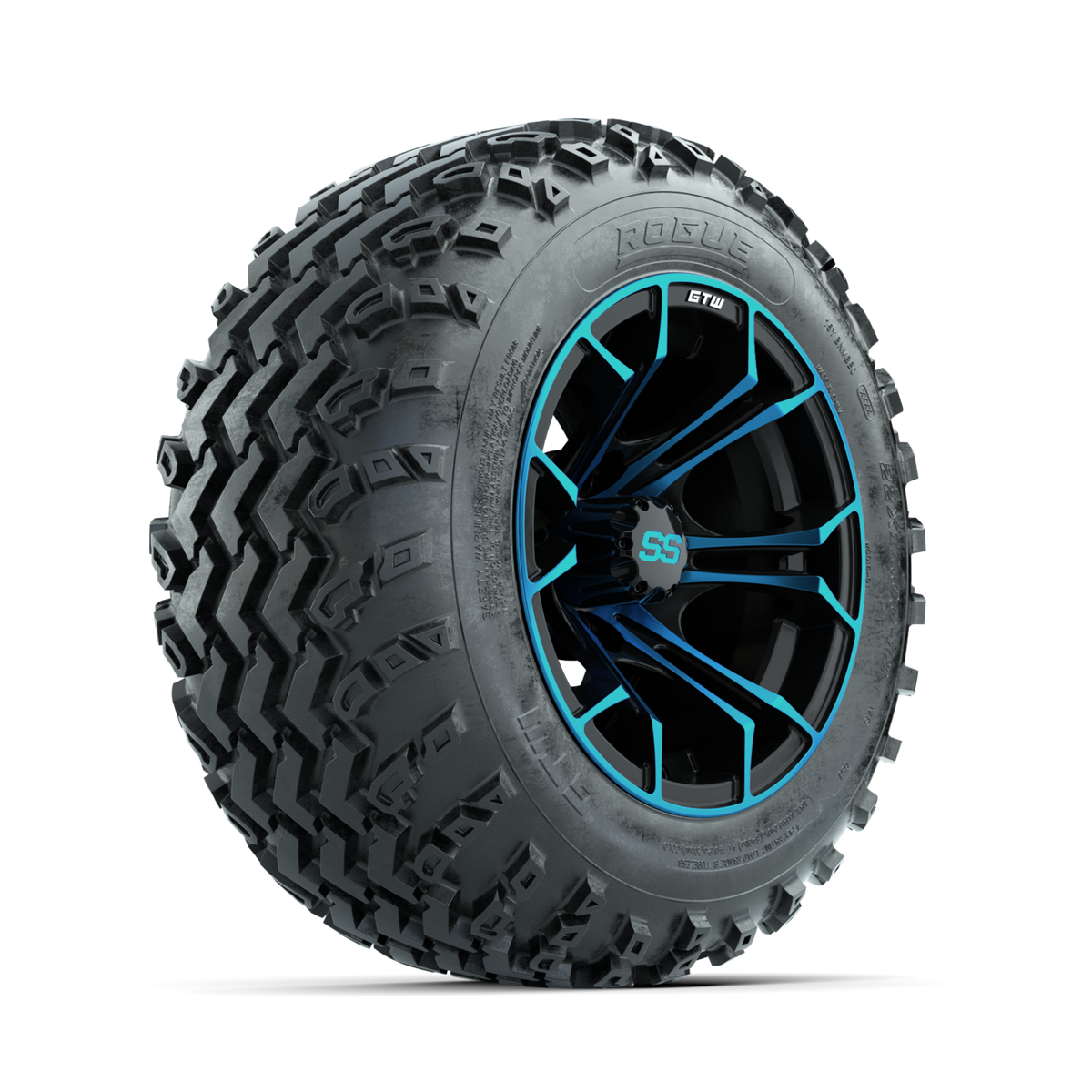 GTW Spyder Blue/Black 12" Wheels with 22x11.00-12 Rogue All Terrain Tires Full Set