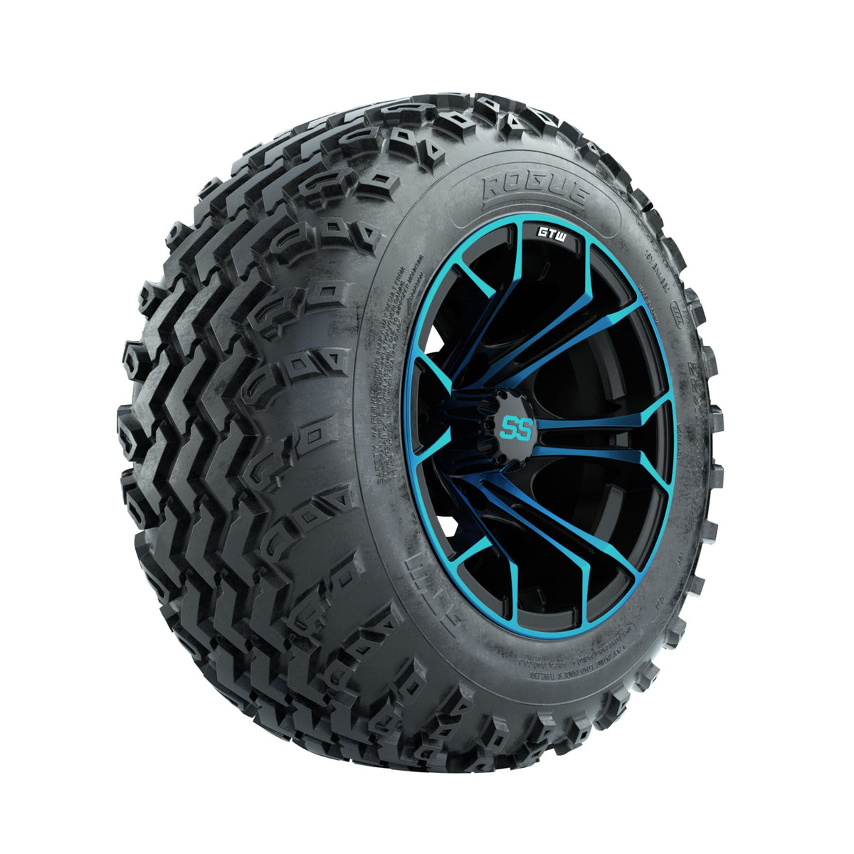 GTW Spyder Blue/Black 12" Wheels with 22x11.00-12 Rogue All Terrain Tires Full Set