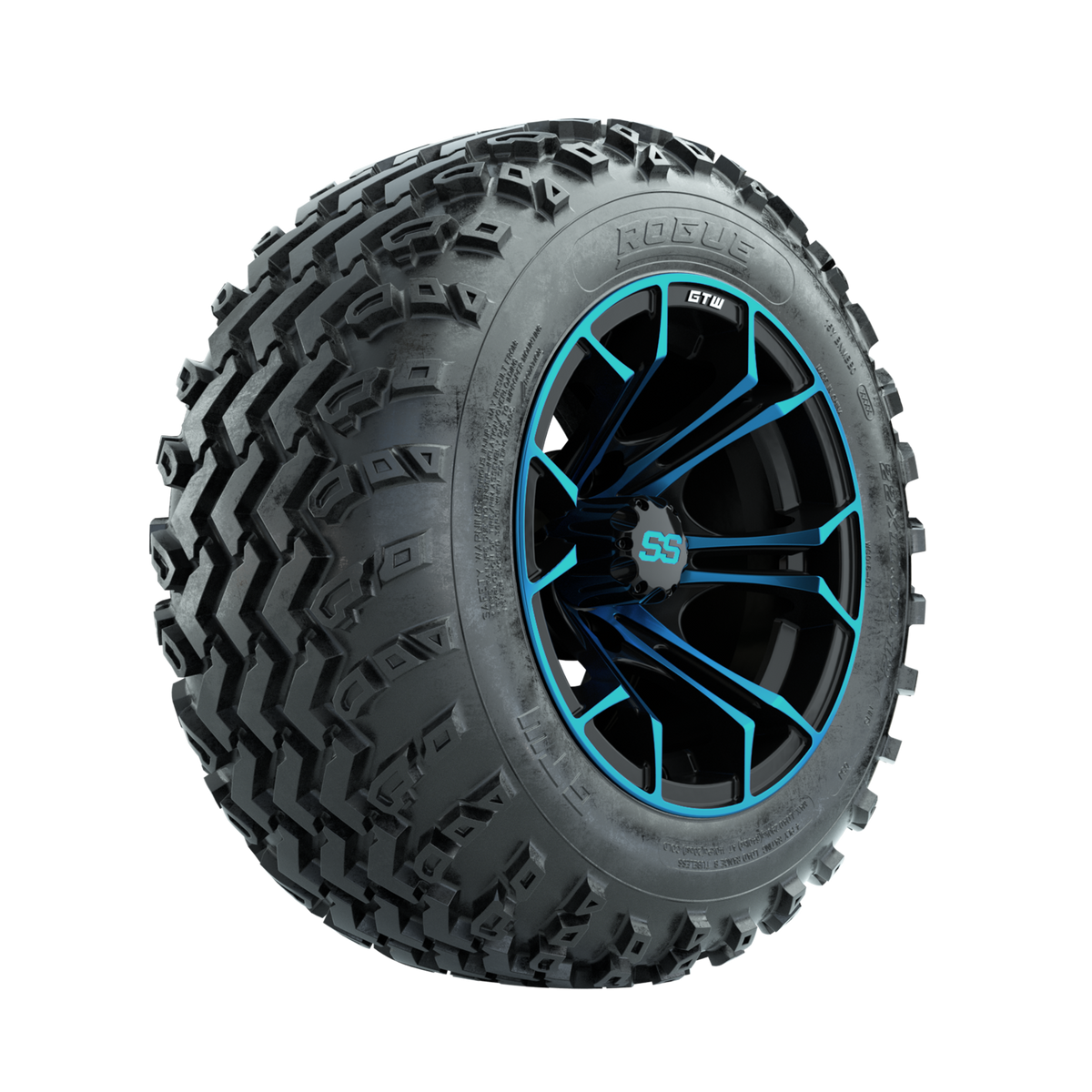 GTW Spyder Blue/Black 12" Wheels with 22x11.00-12 Rogue All Terrain Tires Full Set