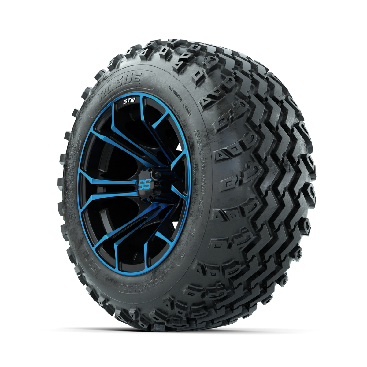GTW Spyder Blue/Black 12" Wheels with 22x11.00-12 Rogue All Terrain Tires Full Set