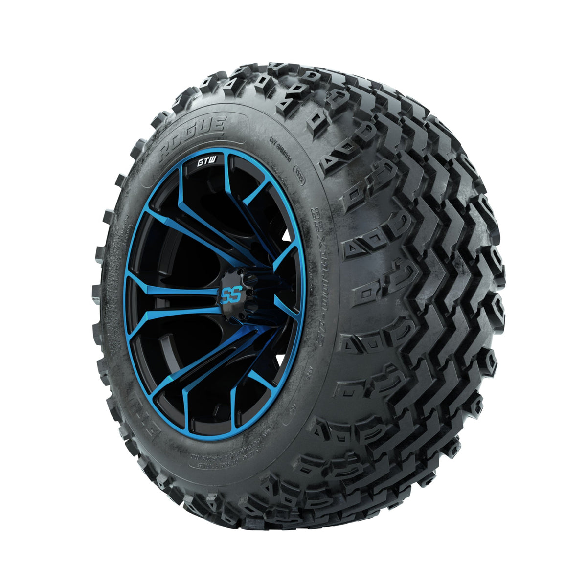 GTW Spyder Blue/Black 12" Wheels with 22x11.00-12 Rogue All Terrain Tires Full Set