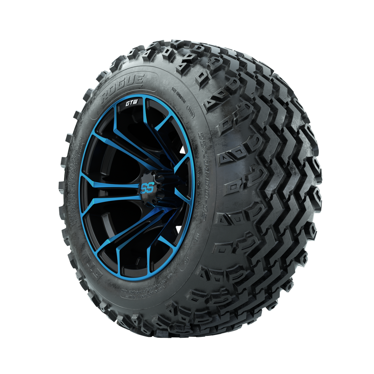 GTW Spyder Blue/Black 12" Wheels with 22x11.00-12 Rogue All Terrain Tires Full Set