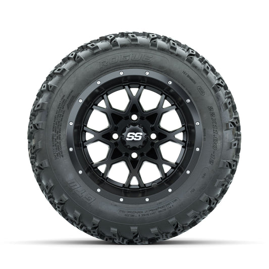 GTW Vortex Matte Black 12" Wheels with 22x11.00-12 Rogue All Terrain Tires Full Set