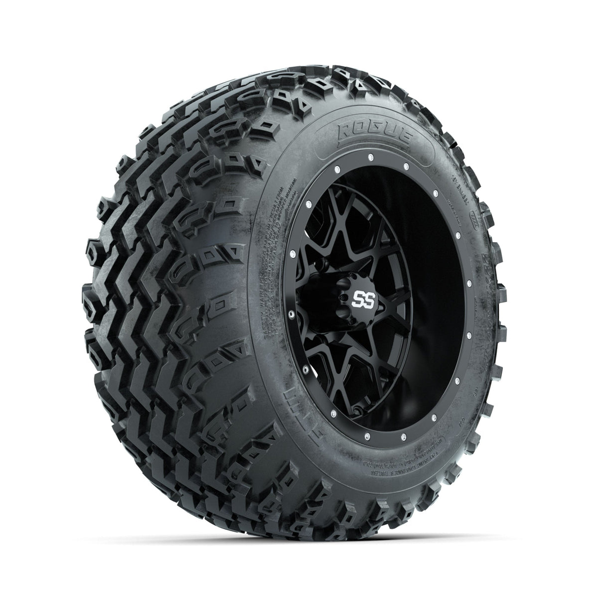 GTW Vortex Matte Black 12" Wheels with 22x11.00-12 Rogue All Terrain Tires Full Set