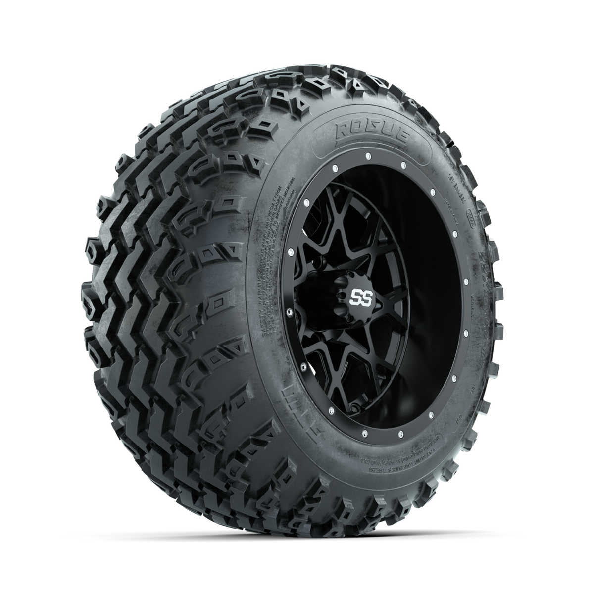 GTW Vortex Matte Black 12" Wheels with 22x11.00-12 Rogue All Terrain Tires Full Set
