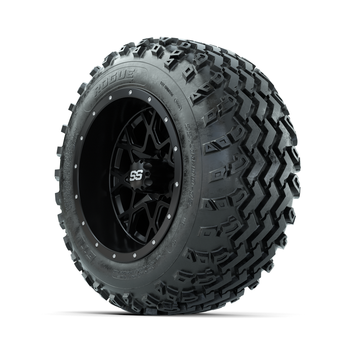 GTW Vortex Matte Black 12" Wheels with 22x11.00-12 Rogue All Terrain Tires Full Set