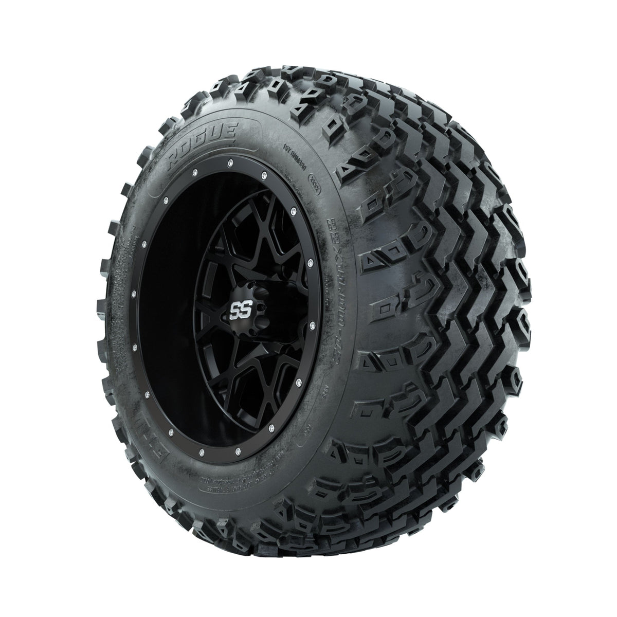 GTW Vortex Matte Black 12" Wheels with 22x11.00-12 Rogue All Terrain Tires Full Set