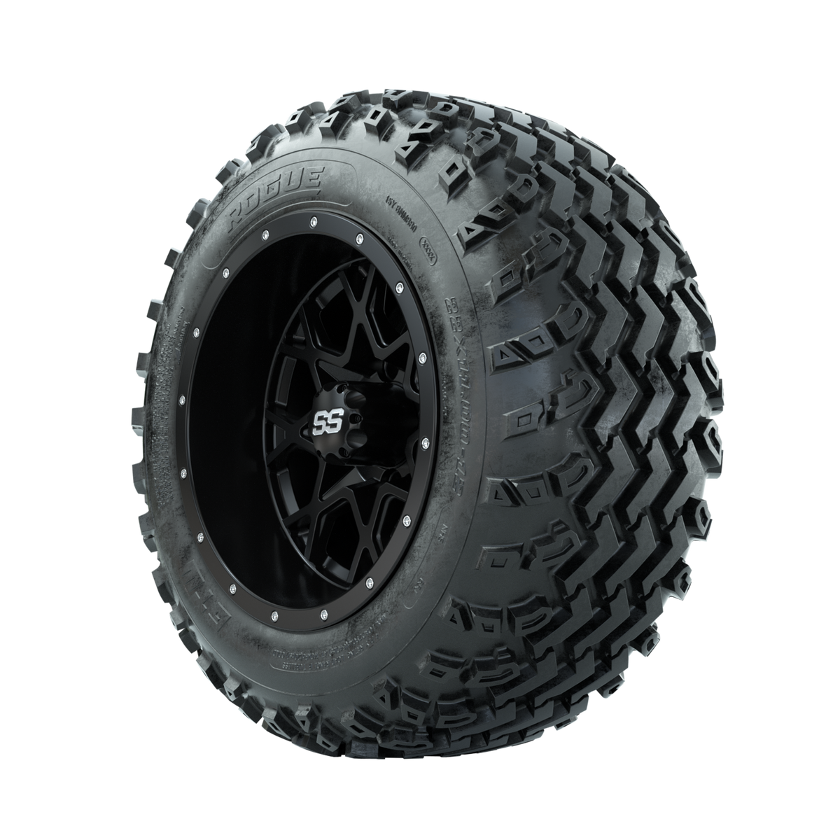 GTW Vortex Matte Black 12" Wheels with 22x11.00-12 Rogue All Terrain Tires Full Set