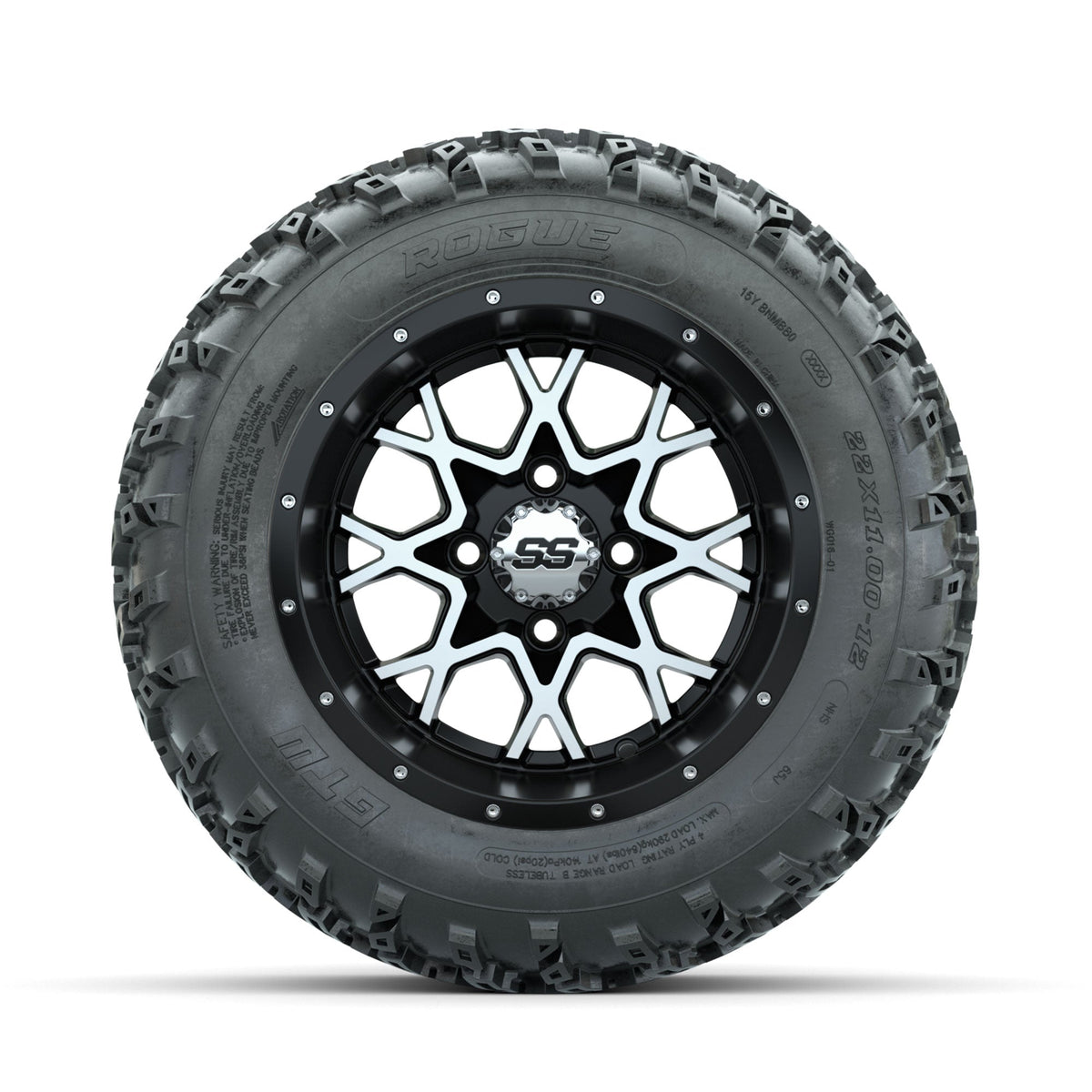 GTW Vortex Machined/Matte Black 12" Wheels with 22x11.00-12 Rogue All Terrain Tires Full Set