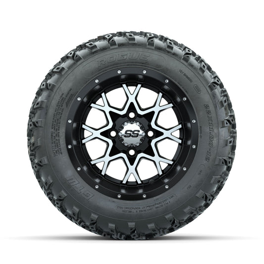 GTW Vortex Machined/Matte Black 12" Wheels with 22x11.00-12 Rogue All Terrain Tires Full Set