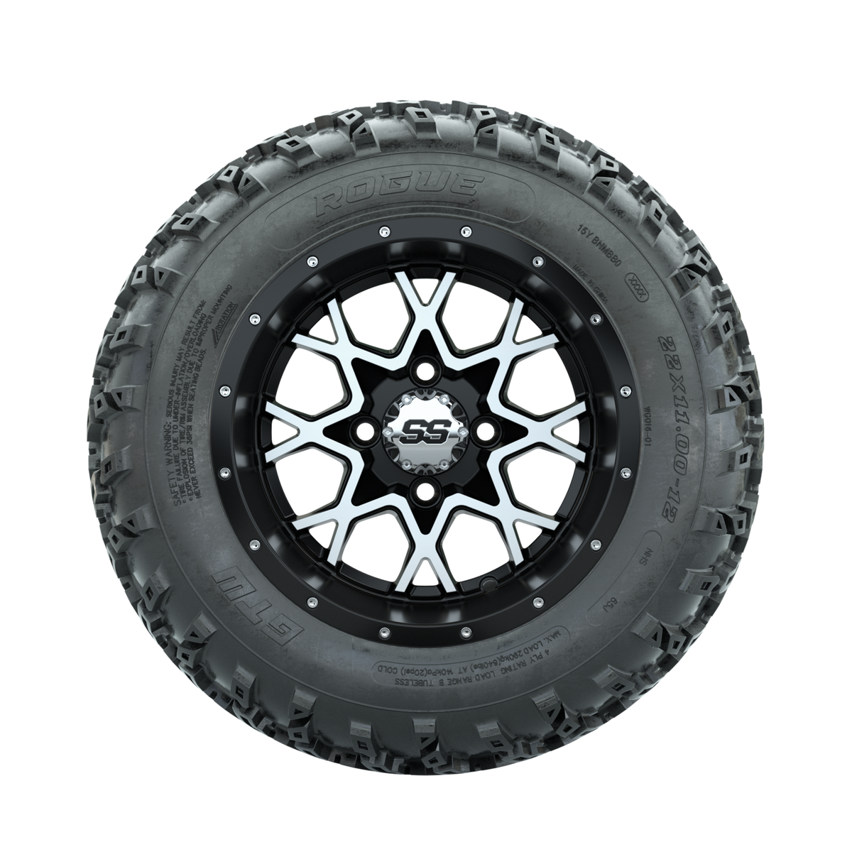 GTW Vortex Machined/Matte Black 12" Wheels with 22x11.00-12 Rogue All Terrain Tires Full Set