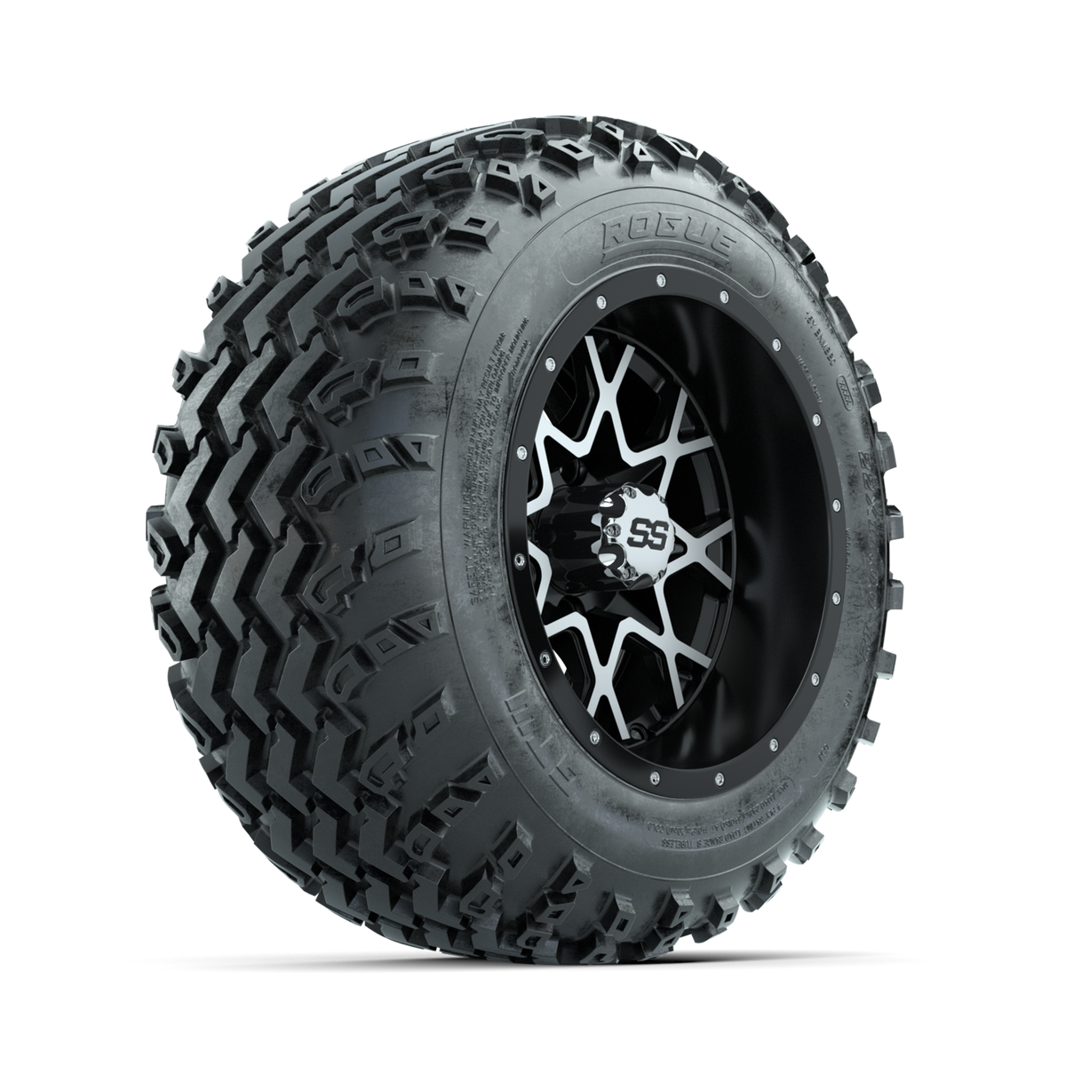 GTW Vortex Machined/Matte Black 12" Wheels with 22x11.00-12 Rogue All Terrain Tires Full Set