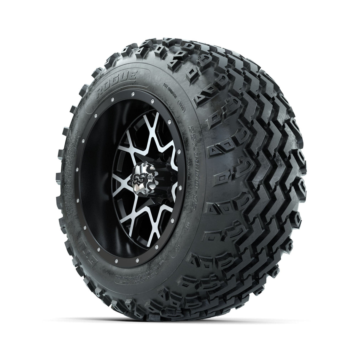 GTW Vortex Machined/Matte Black 12" Wheels with 22x11.00-12 Rogue All Terrain Tires Full Set