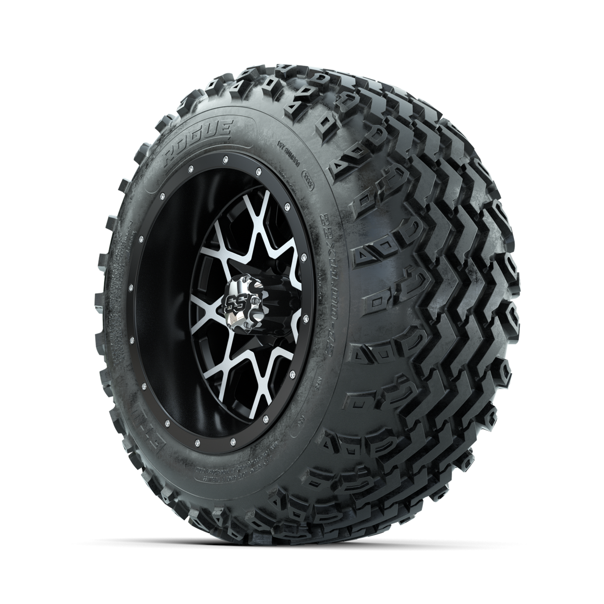 GTW Vortex Machined/Matte Black 12" Wheels with 22x11.00-12 Rogue All Terrain Tires Full Set