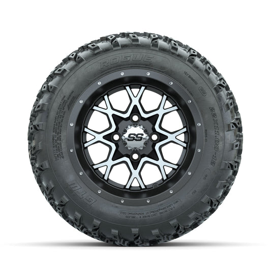 GTW Vortex Machined/Matte Grey 12" Wheels with 22x11.00-12 Rogue All Terrain Tires Full Set