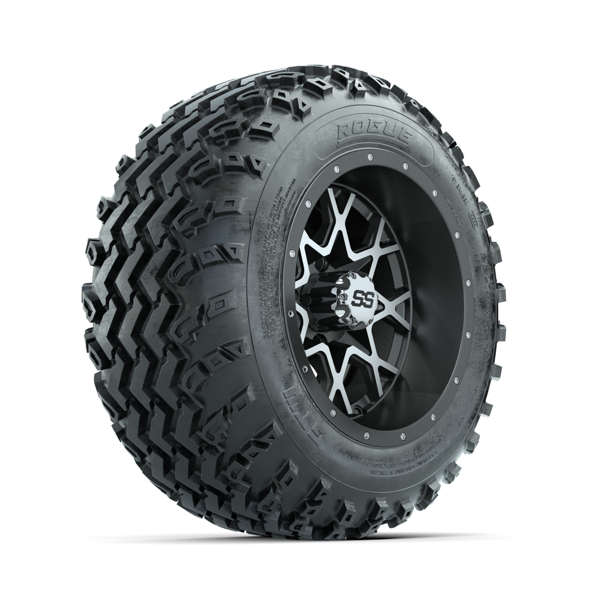 GTW Vortex Machined/Matte Grey 12" Wheels with 22x11.00-12 Rogue All Terrain Tires Full Set