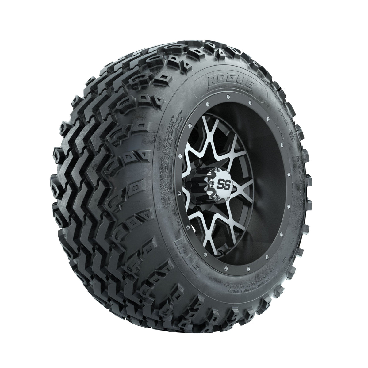 GTW Vortex Machined/Matte Grey 12" Wheels with 22x11.00-12 Rogue All Terrain Tires Full Set