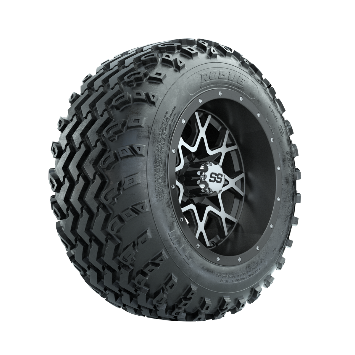 GTW Vortex Machined/Matte Grey 12" Wheels with 22x11.00-12 Rogue All Terrain Tires Full Set