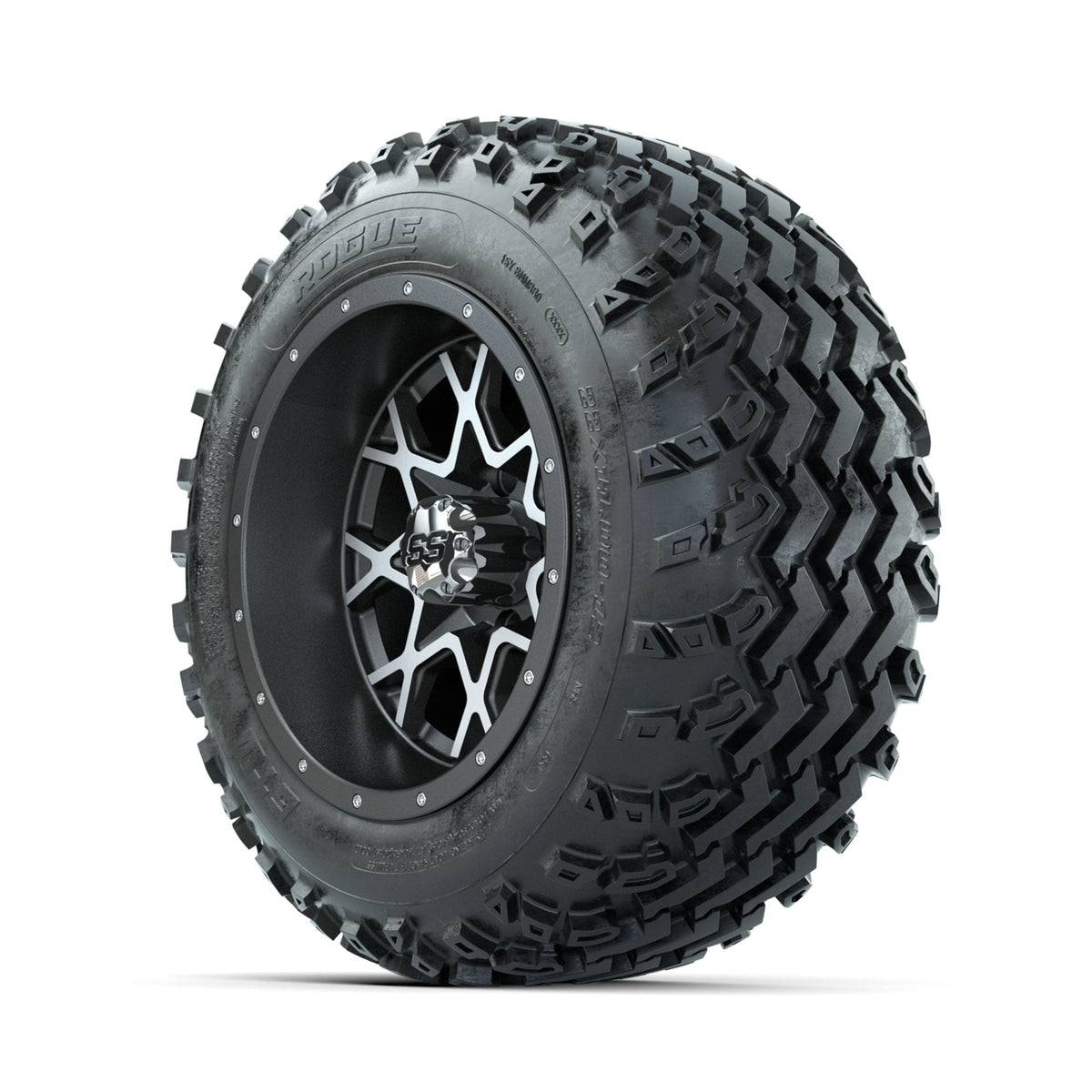 GTW Vortex Machined/Matte Grey 12" Wheels with 22x11.00-12 Rogue All Terrain Tires Full Set