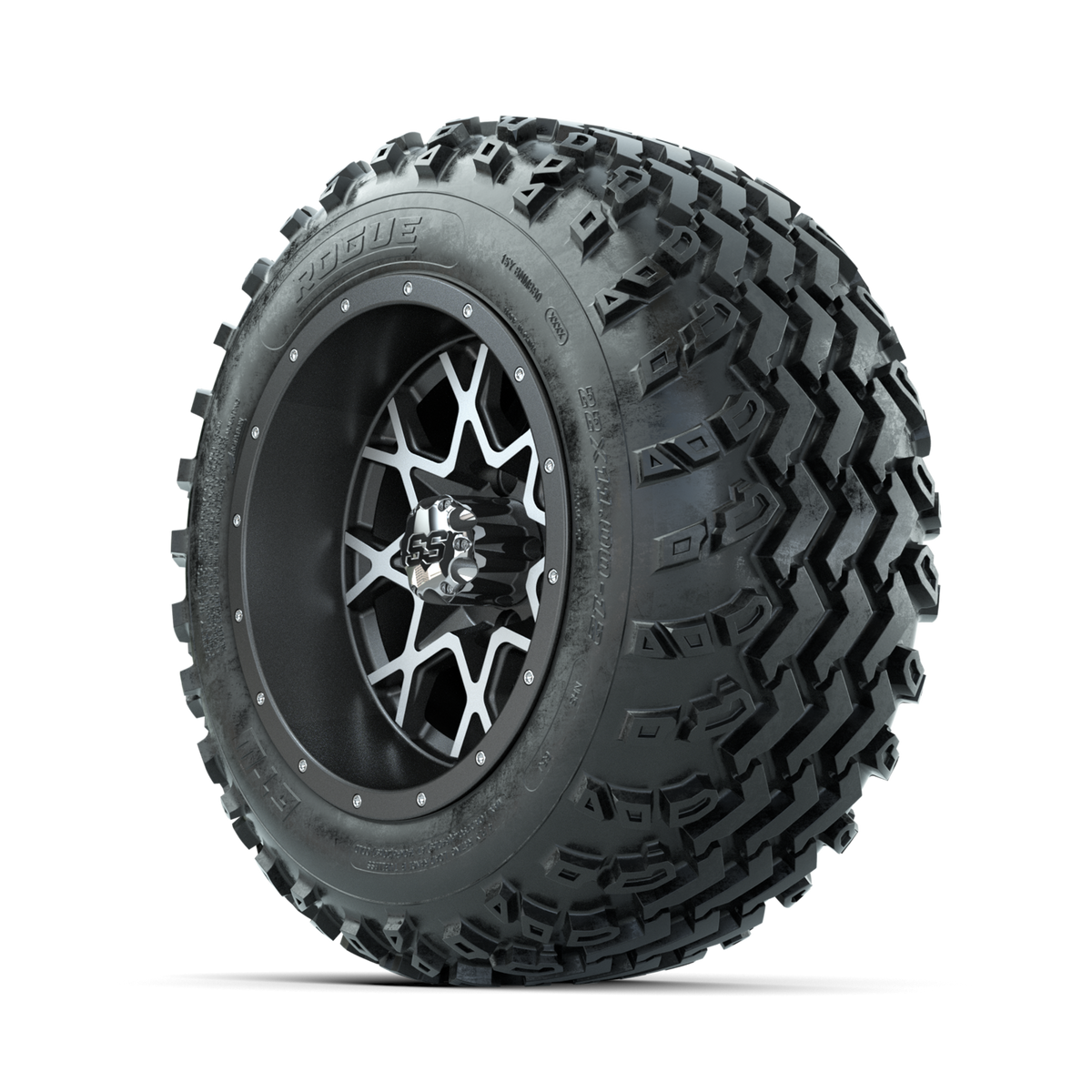 GTW Vortex Machined/Matte Grey 12" Wheels with 22x11.00-12 Rogue All Terrain Tires Full Set