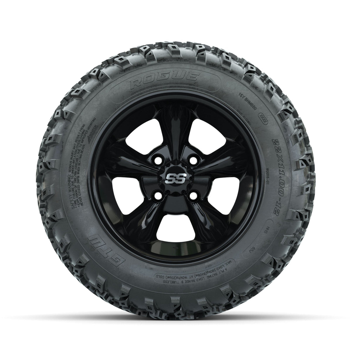 GTW Godfather Black 12" Wheels with 22x11.00-12 Rogue All Terrain Tires Full Set