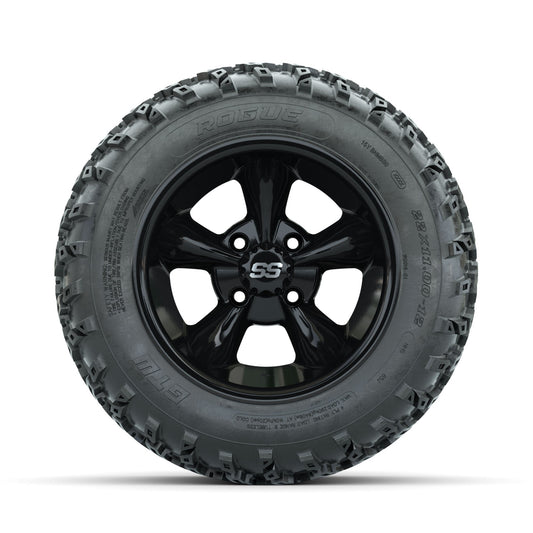 GTW Godfather Black 12" Wheels with 22x11.00-12 Rogue All Terrain Tires Full Set