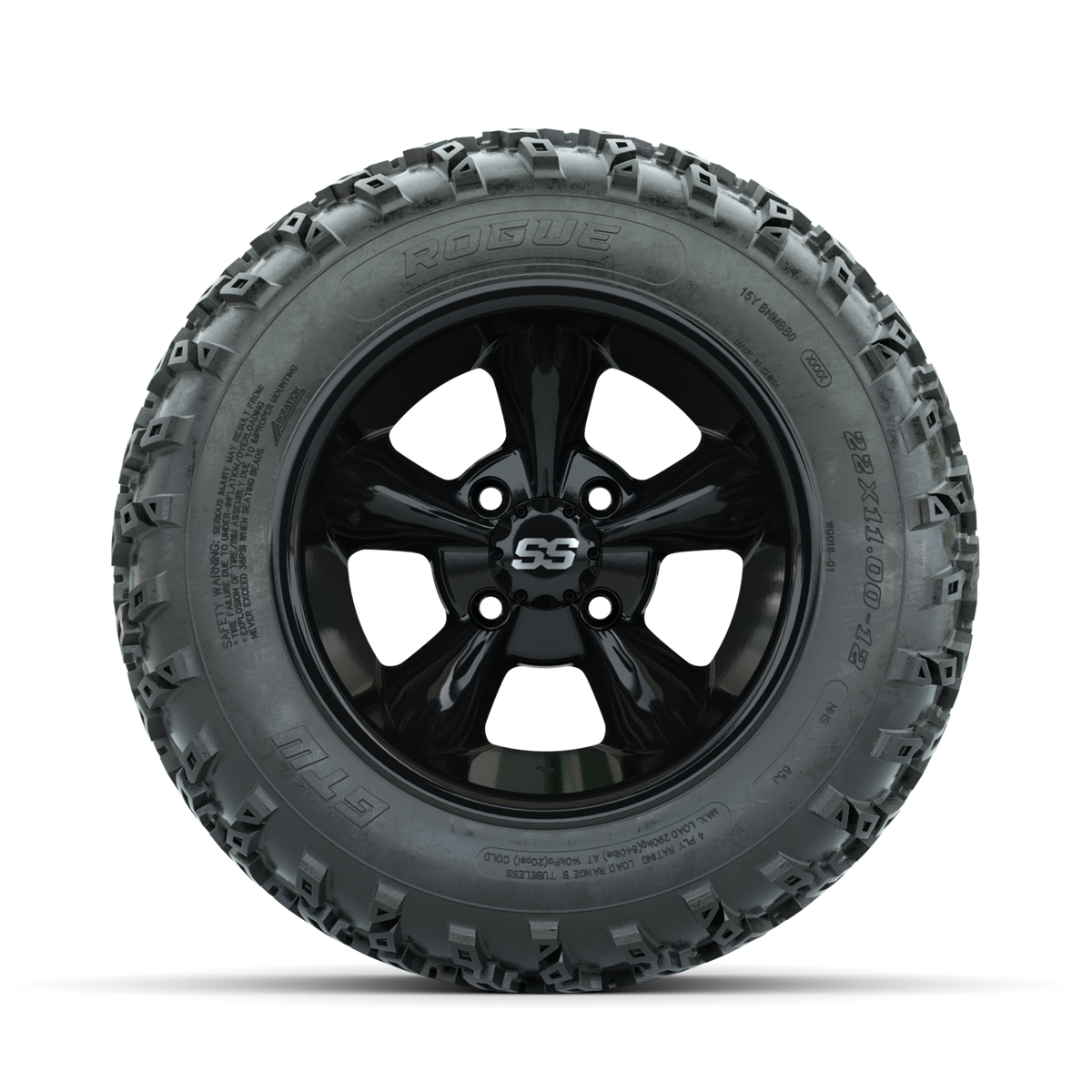 GTW Godfather Black 12" Wheels with 22x11.00-12 Rogue All Terrain Tires Full Set