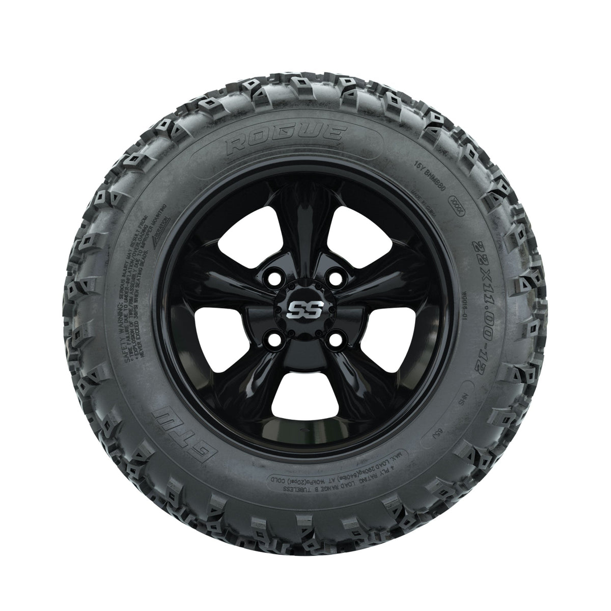 GTW Godfather Black 12" Wheels with 22x11.00-12 Rogue All Terrain Tires Full Set