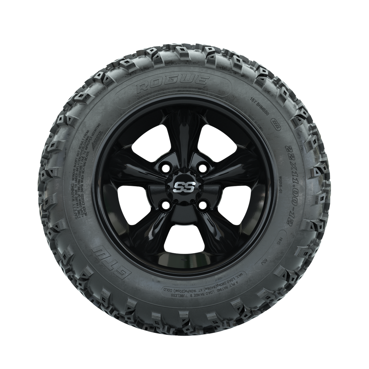 GTW Godfather Black 12" Wheels with 22x11.00-12 Rogue All Terrain Tires Full Set