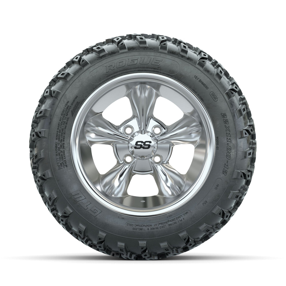 GTW Godfather Chrome 12" Wheels with 22x11.00-12 Rogue All Terrain Tires Full Set