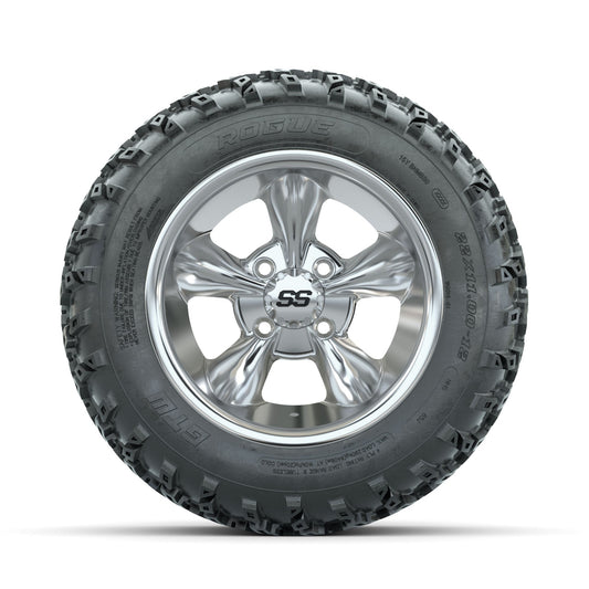 GTW Godfather Chrome 12" Wheels with 22x11.00-12 Rogue All Terrain Tires Full Set