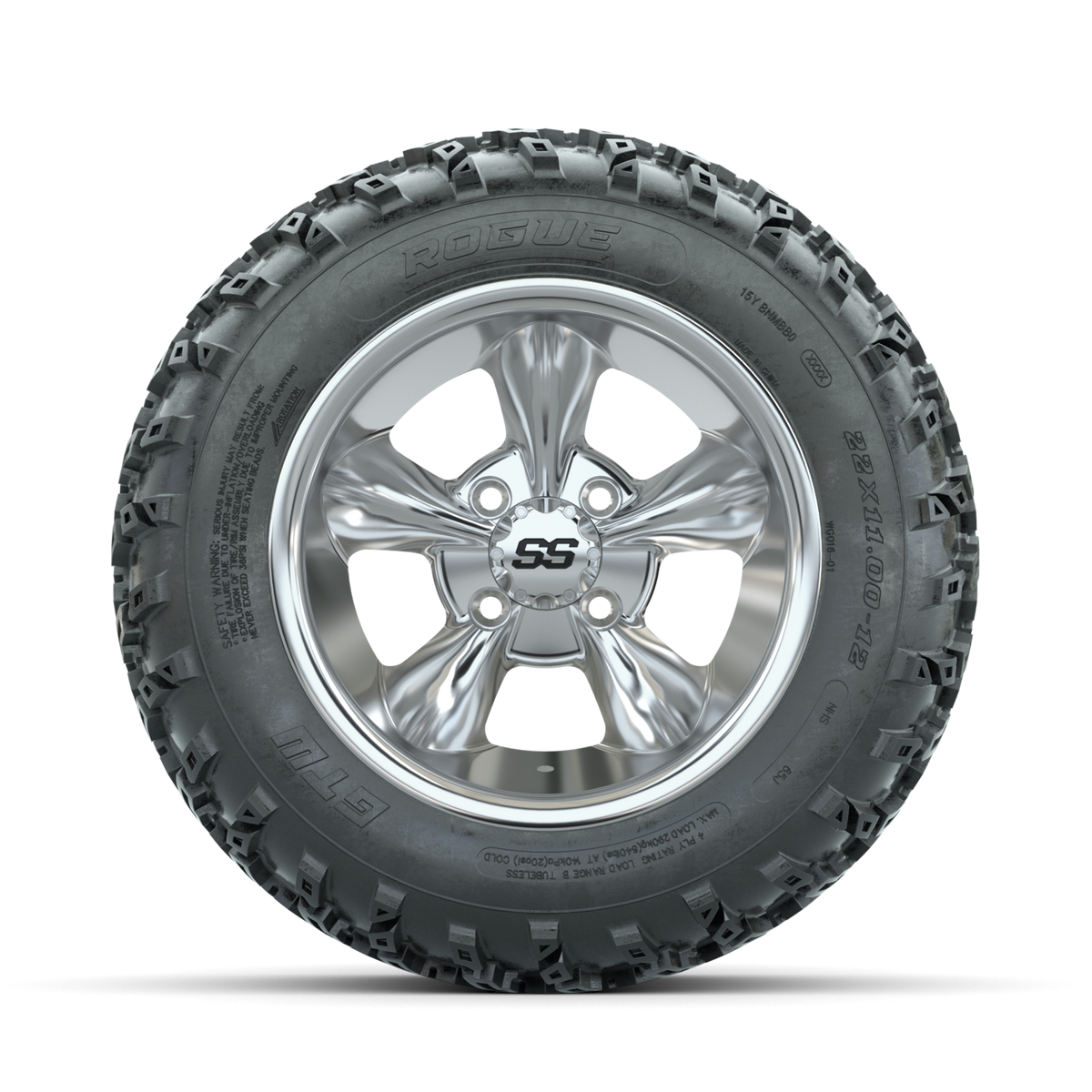 GTW Godfather Chrome 12" Wheels with 22x11.00-12 Rogue All Terrain Tires Full Set