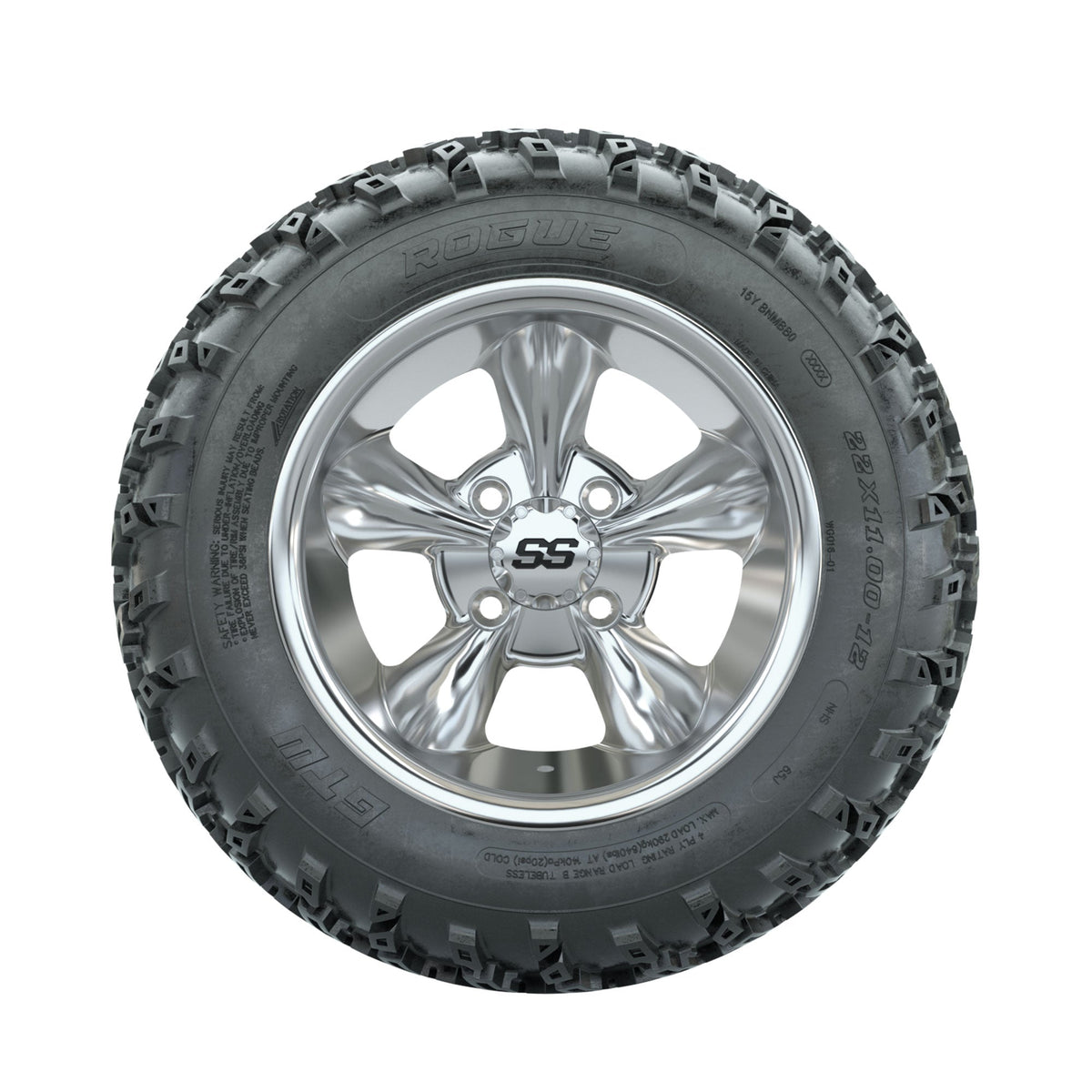 GTW Godfather Chrome 12" Wheels with 22x11.00-12 Rogue All Terrain Tires Full Set