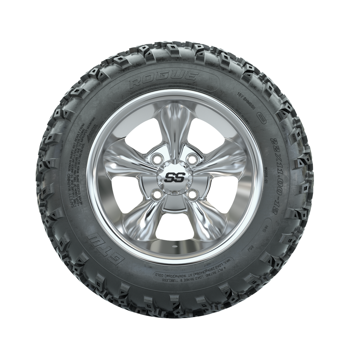 GTW Godfather Chrome 12" Wheels with 22x11.00-12 Rogue All Terrain Tires Full Set