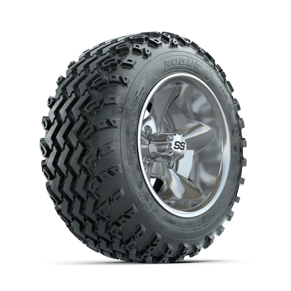 GTW Godfather Chrome 12" Wheels with 22x11.00-12 Rogue All Terrain Tires Full Set