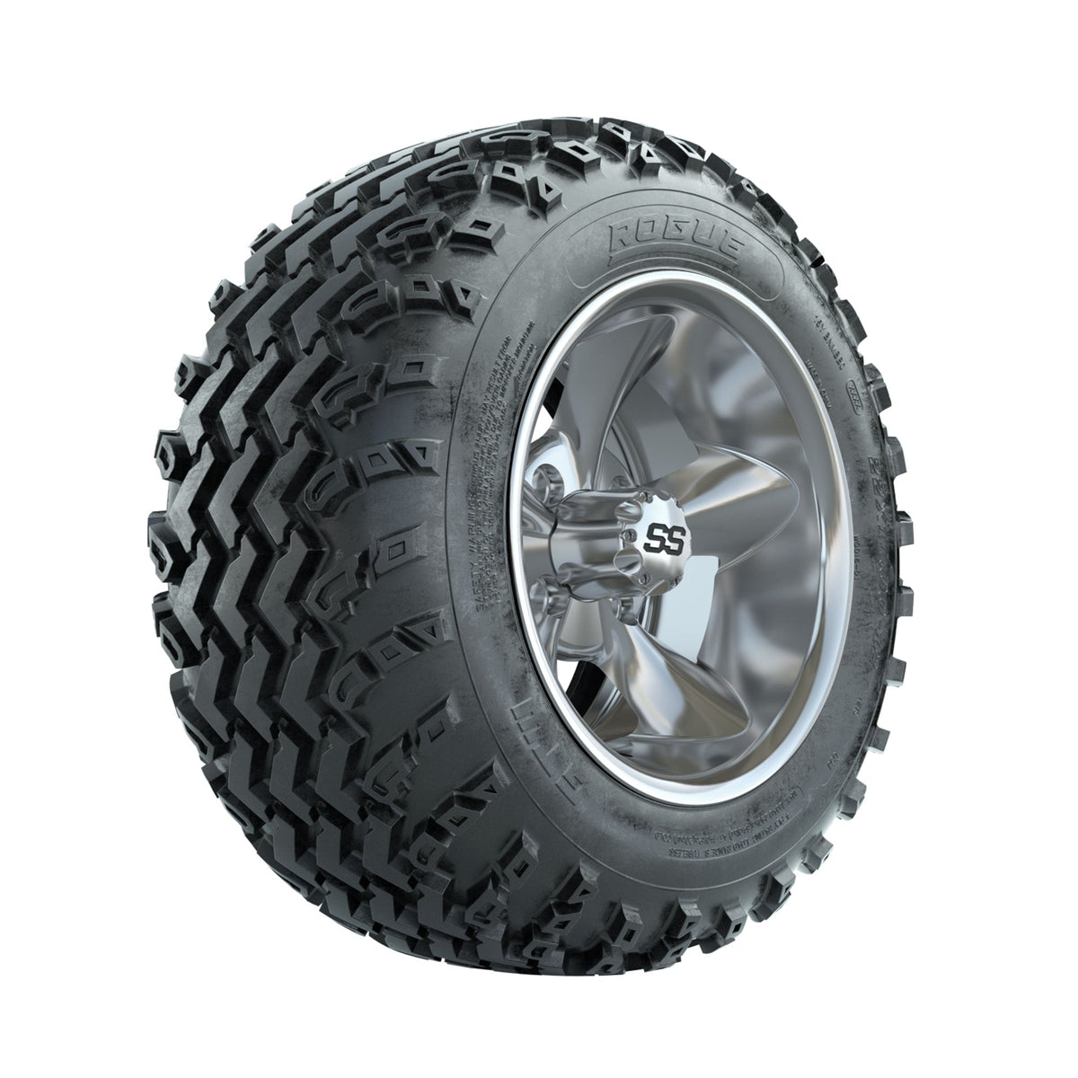 GTW Godfather Chrome 12" Wheels with 22x11.00-12 Rogue All Terrain Tires Full Set