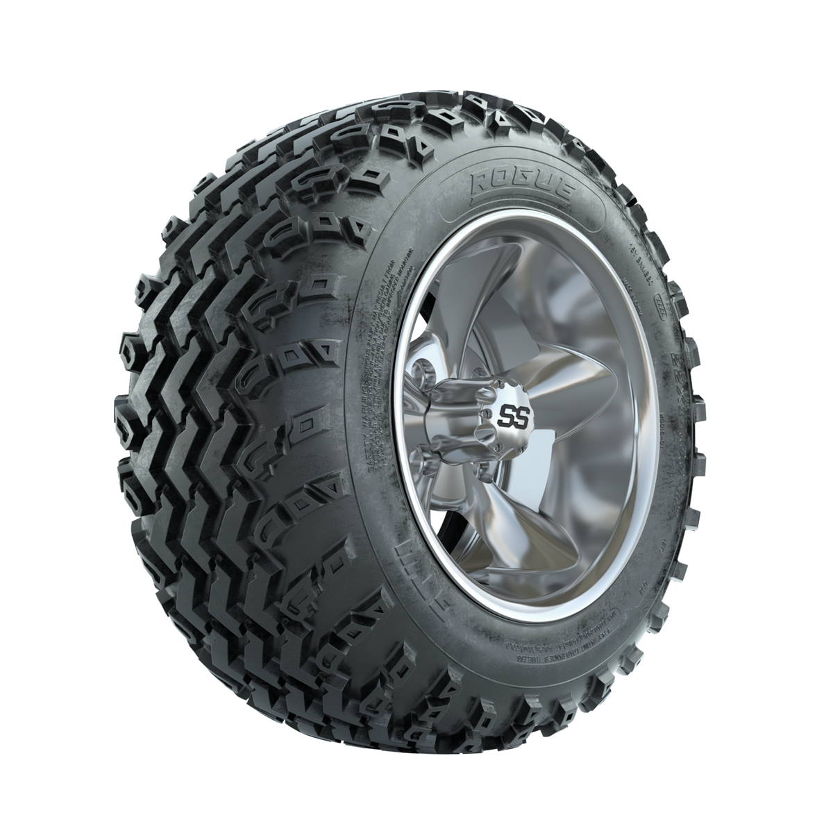 GTW Godfather Chrome 12" Wheels with 22x11.00-12 Rogue All Terrain Tires Full Set