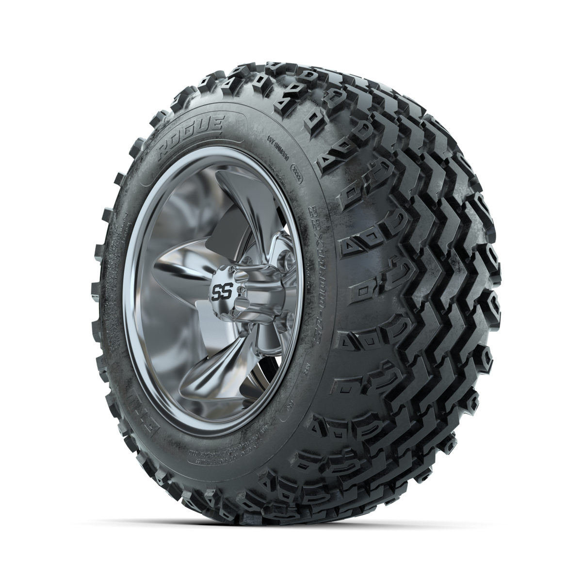 GTW Godfather Chrome 12" Wheels with 22x11.00-12 Rogue All Terrain Tires Full Set