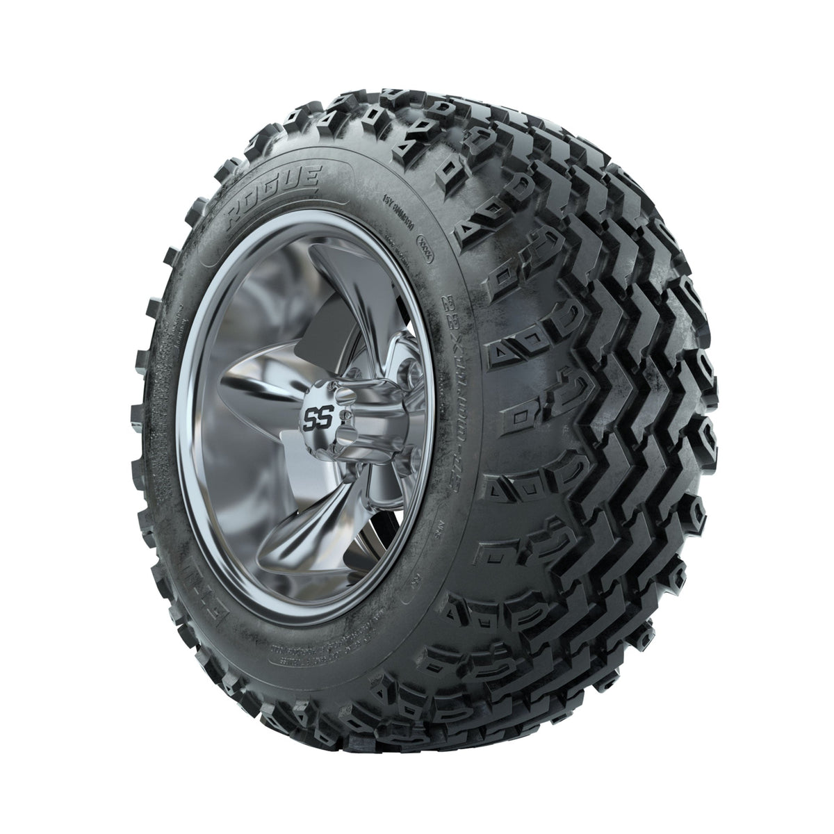 GTW Godfather Chrome 12" Wheels with 22x11.00-12 Rogue All Terrain Tires Full Set
