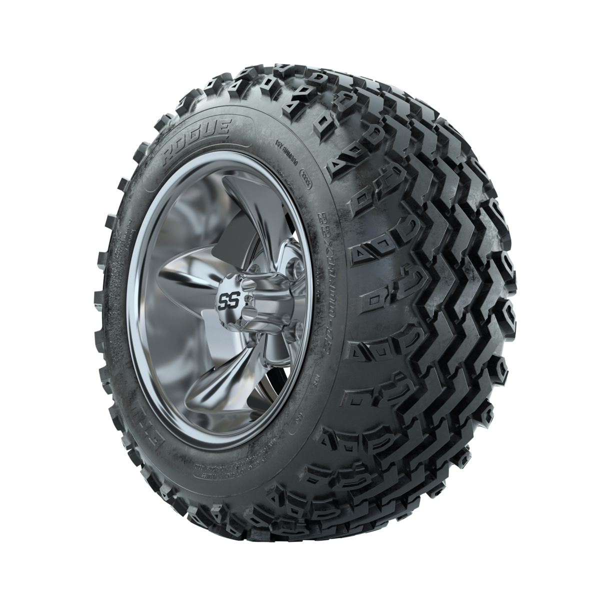 GTW Godfather Chrome 12" Wheels with 22x11.00-12 Rogue All Terrain Tires Full Set