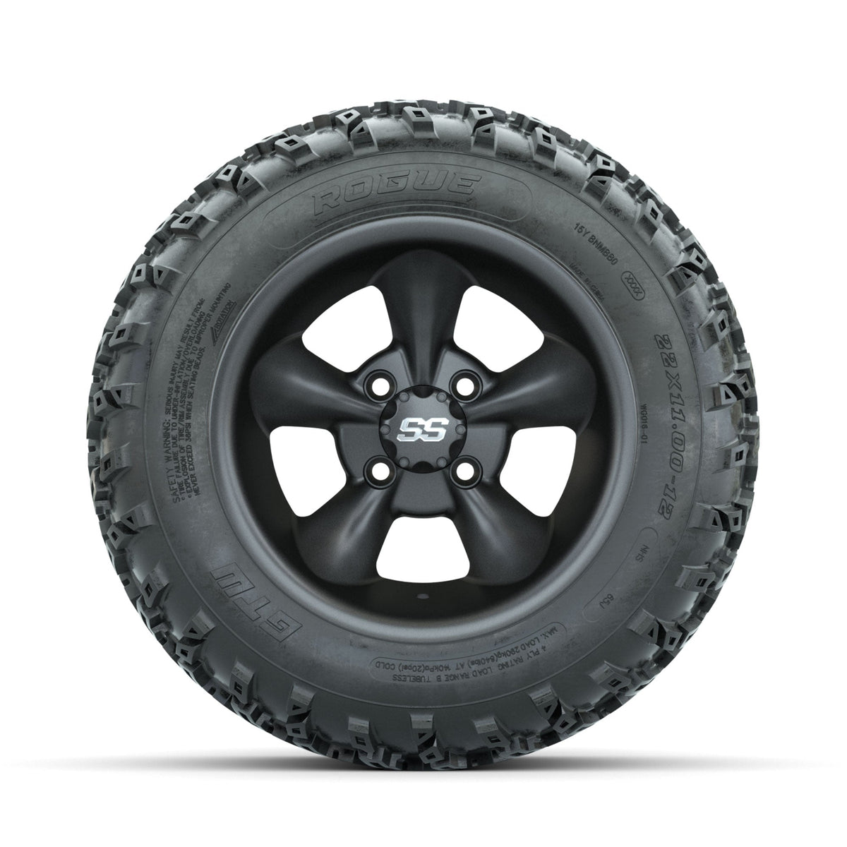 GTW Godfather Matte Grey 12" Wheels with 22x11.00-12 Rogue All Terrain Tires Full Set