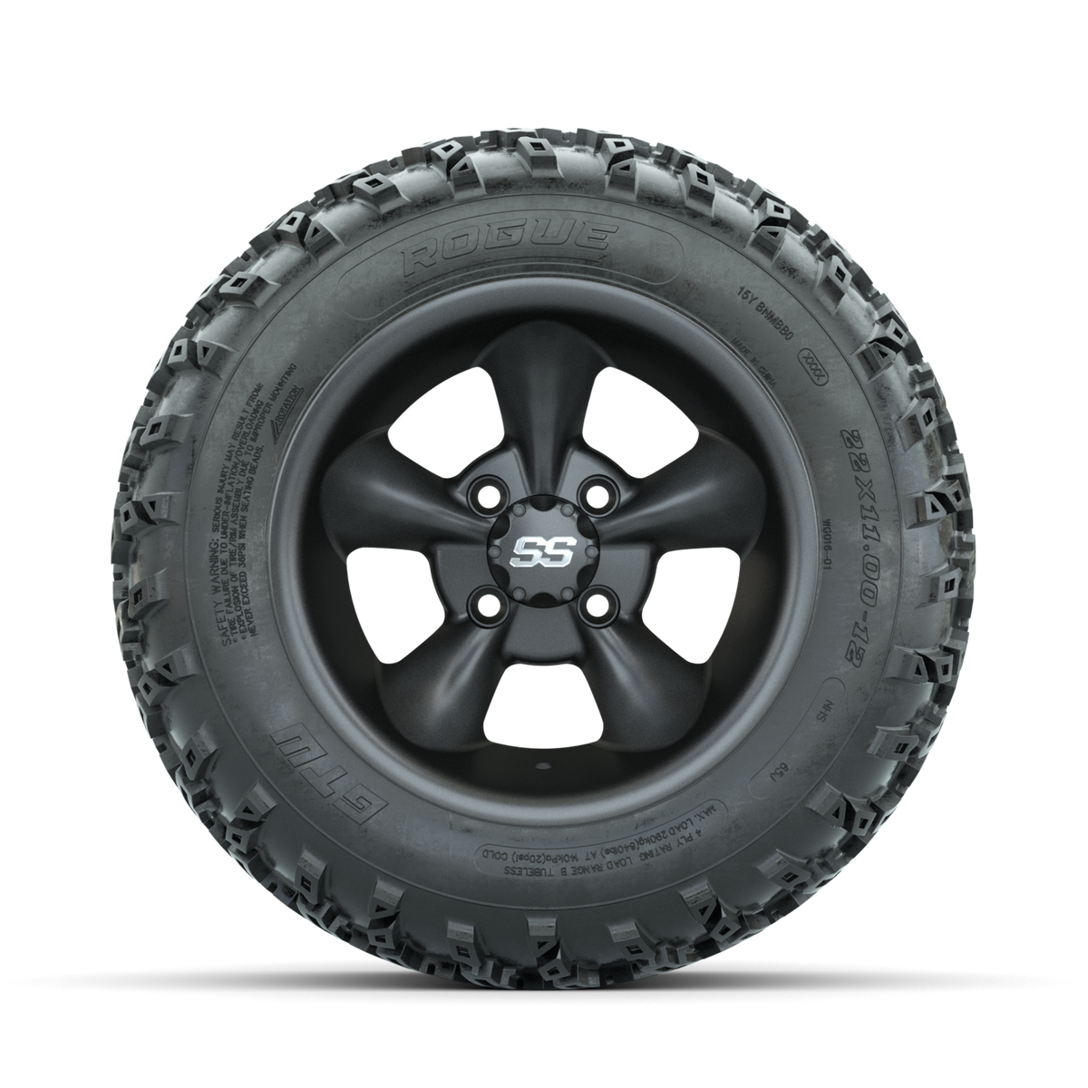 GTW Godfather Matte Grey 12" Wheels with 22x11.00-12 Rogue All Terrain Tires Full Set