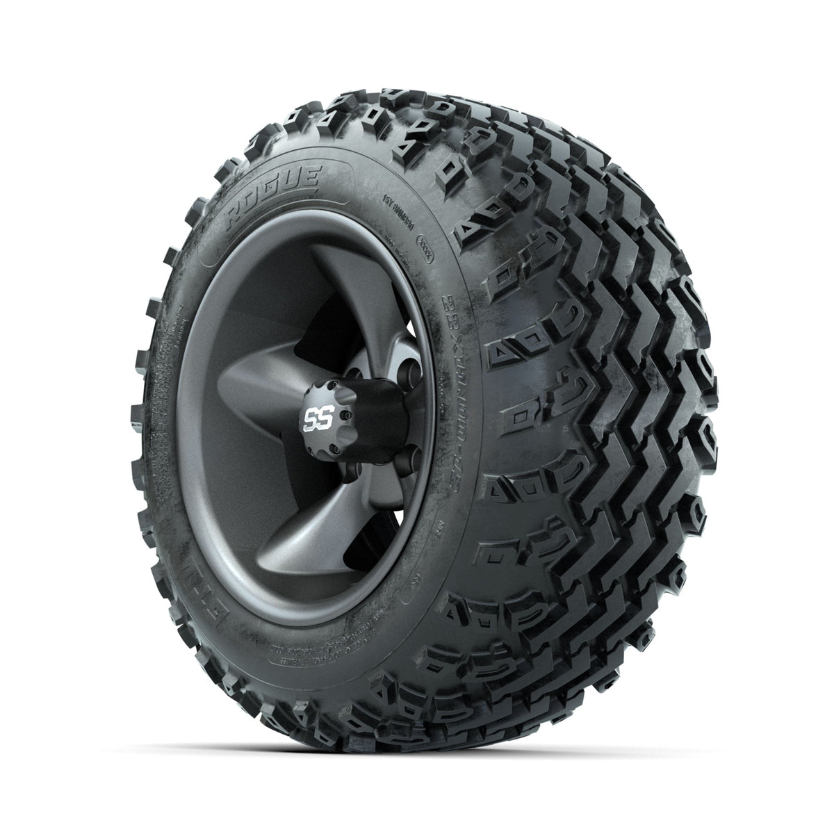 GTW Godfather Matte Grey 12" Wheels with 22x11.00-12 Rogue All Terrain Tires Full Set