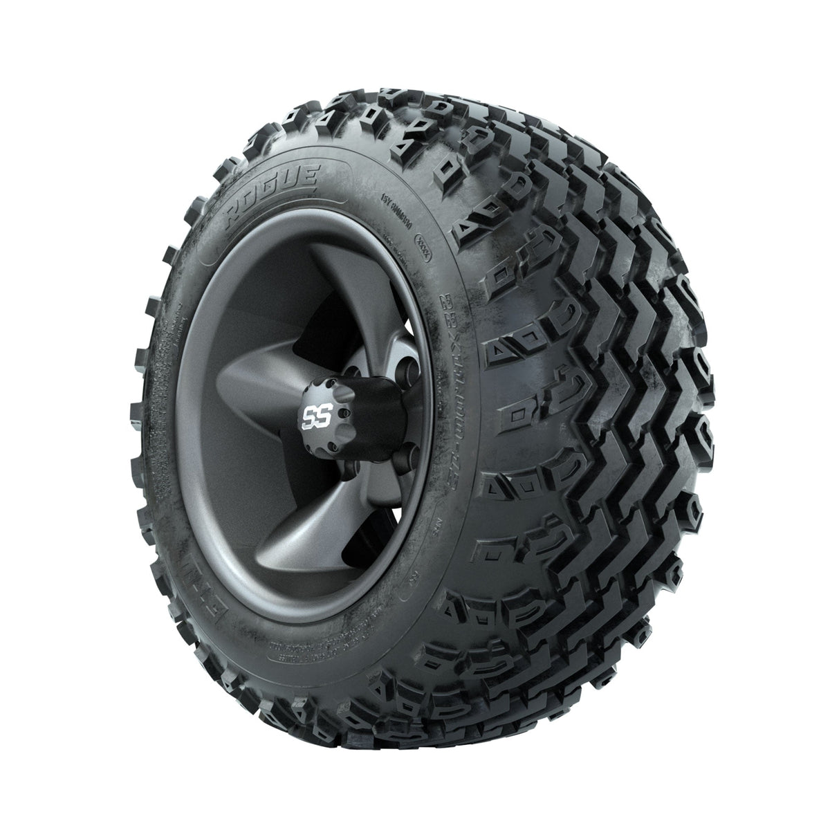 GTW Godfather Matte Grey 12" Wheels with 22x11.00-12 Rogue All Terrain Tires Full Set