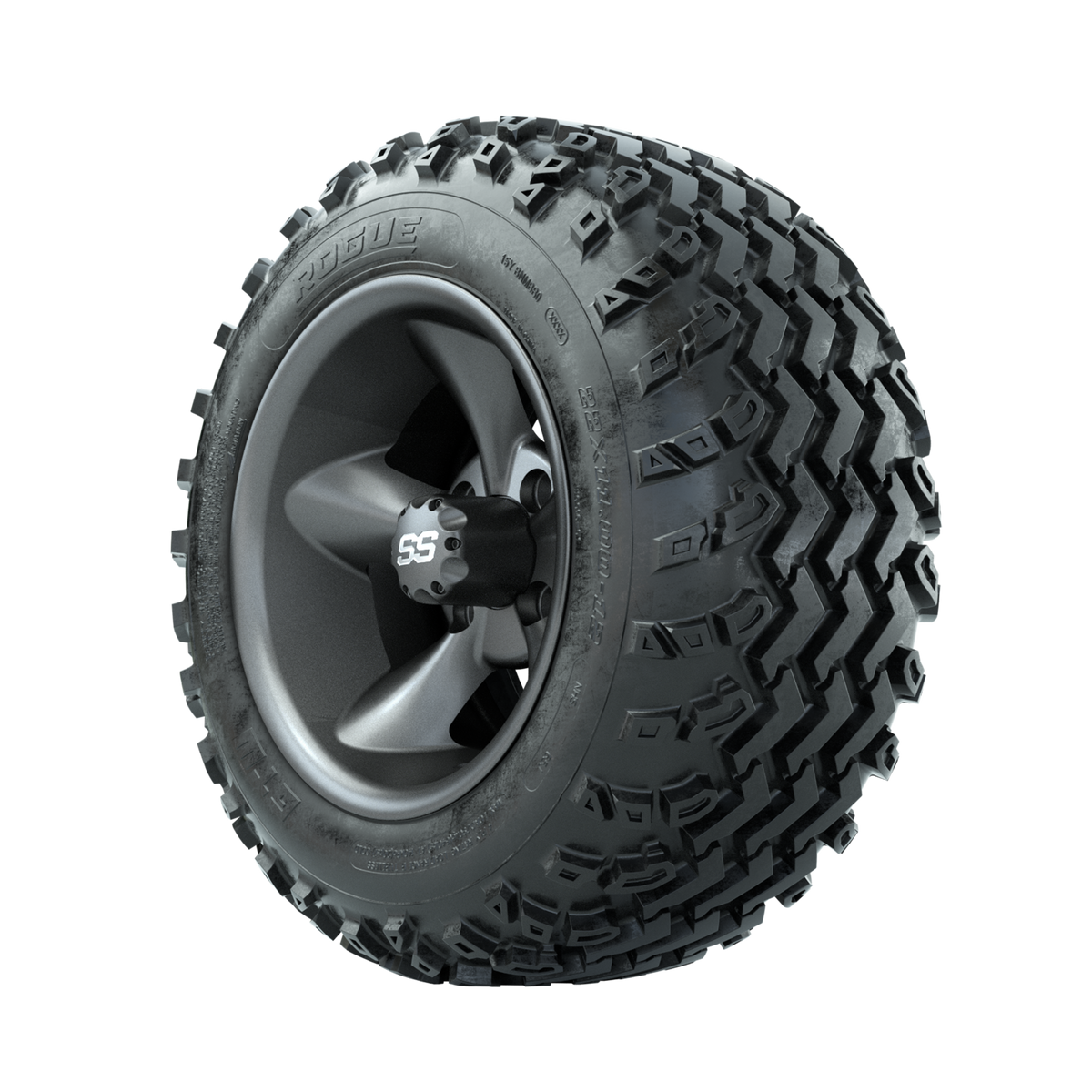 GTW Godfather Matte Grey 12" Wheels with 22x11.00-12 Rogue All Terrain Tires Full Set