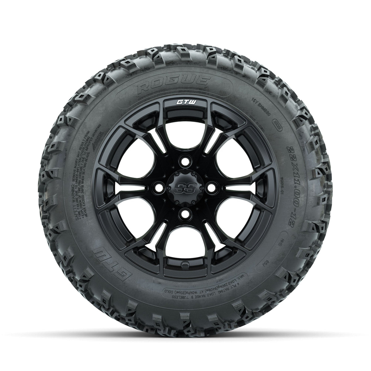 GTW Spyder Matte Black 12" Wheels with 22x11.00-12 Rogue All Terrain Tires Full Set