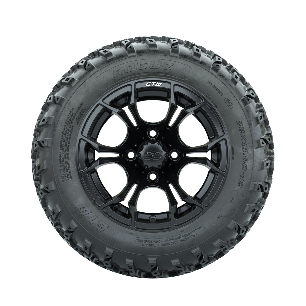 GTW Spyder Matte Black 12" Wheels with 22x11.00-12 Rogue All Terrain Tires Full Set